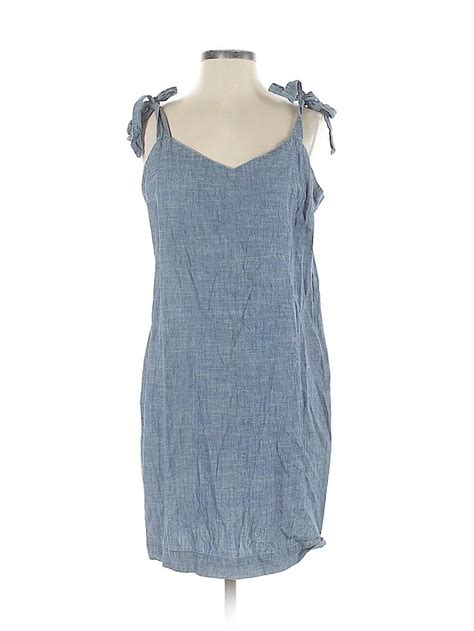 J Crew 100 Cotton Solid Blue Casual Dress Size L 76 Off Casual