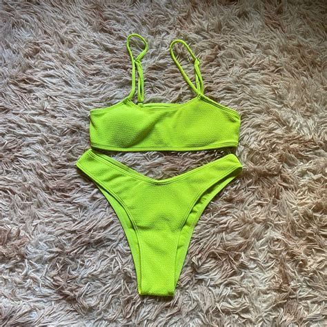 Neon Yellow Bikini Set Women S Fashion Swimwear Bikinis Swimsuits On Carousell