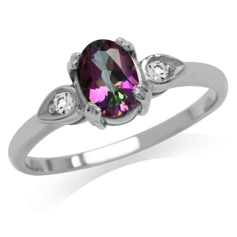 Mystic Fire Topaz Rings Sterling Silver White Gold Rings