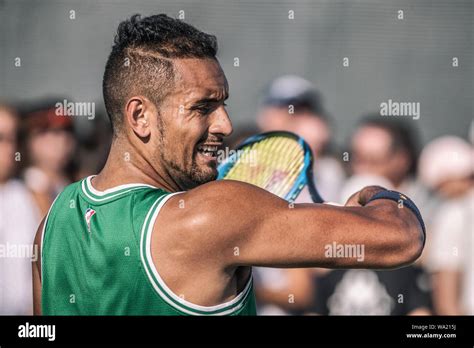 Montreal - AUGUST 5. Nick Kyrgios, professional tennis player hitting ...