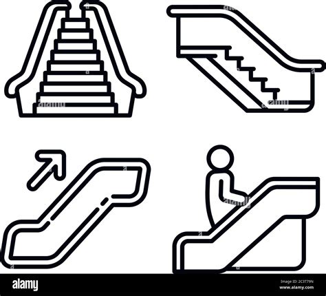 Escalator Icons Set Outline Set Of Escalator Vector Icons For Web