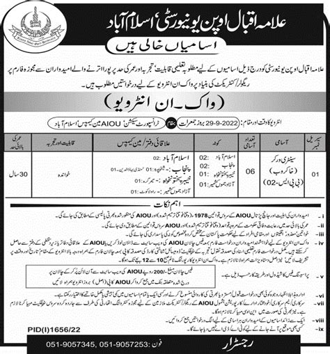 Allama Iqbal Open University Aiou Job Interviews Job