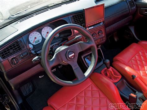 Interior Of A VW Vento With Red Leather Seats