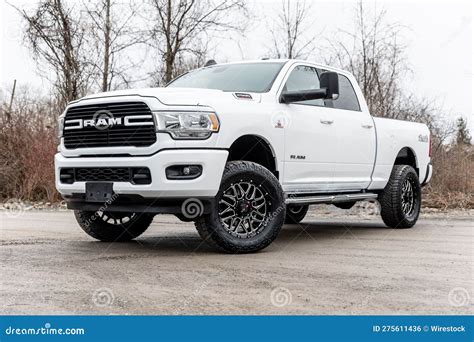 White Dodge Ram 2500 Truck Parked On A Concrete Surface In A Natural Setting Editorial Photo