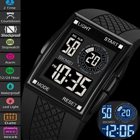 Skmei Fashion Digital Watch For Man 3 ATM Waterproof Dual Time