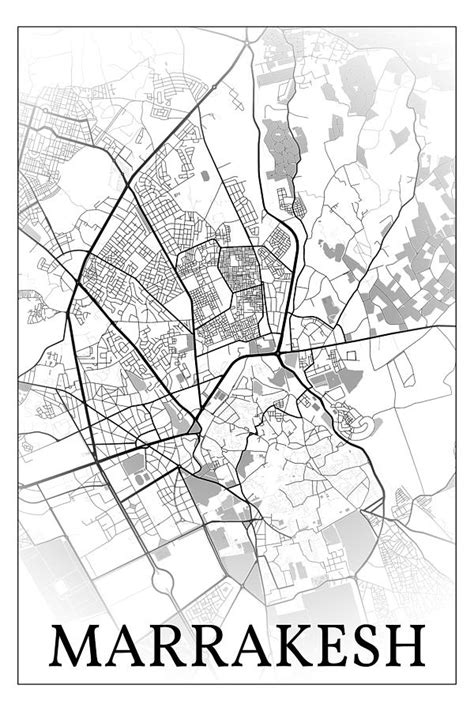 Marrakesh Morocco Bw Fade City Map Print Digital Art By Dandi Studio