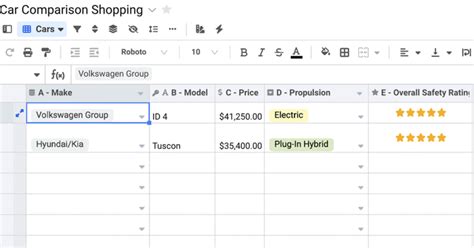 Car Shopping Comparison Spreadsheet Learn