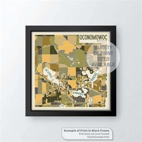 Oconomowoc Wisconsin Art Map Print Waukesha County Lake Country By James Steeno Etsy