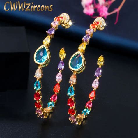 Csegzircons Brinco Redondo Elegante Anel Ouro 585 Graus Nas Cores Do