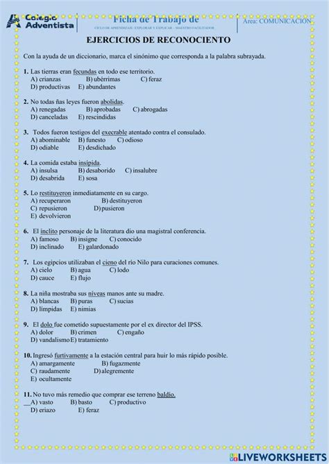 SinÓnimos PrÁctica Calificada Online Exercise For Live Worksheets