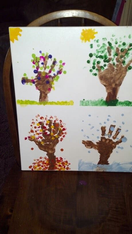 Handprint Fingerprint Season Trees On Canvas Preschool Art Crafts