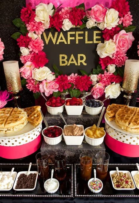 A Bold And Glam Waffle Bar With Bright Pink And White Blooms Pink And