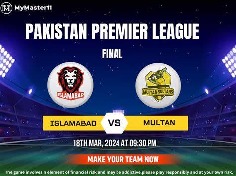 Multan Sultans Vs Islamabad United Final Mymaster11 Prediction Pitch