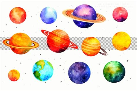 Premium Psd Solar System Fantasy Illustration Watercolor Png Color On