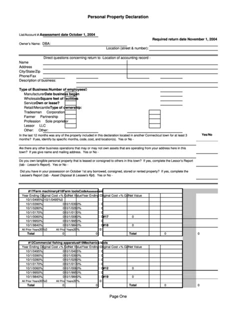 Personal Property Declaration Form Printable Pdf Download