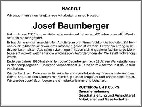 Traueranzeigen Von Josef Baumberger Augsburger Allgemeine Zeitung