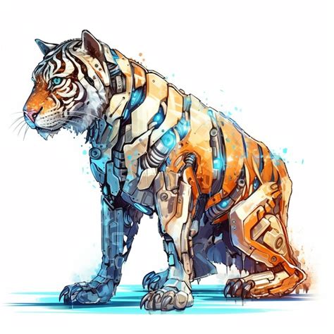 Premium AI Image | A drawing of a tiger with a robot body and a helmet ...