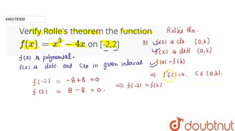 Verify Rolles Theorem The Function Fx X3 4x On 22 Class