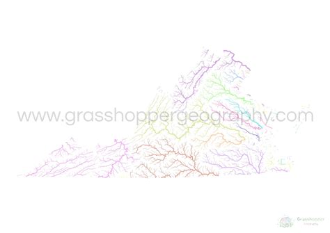 Virginia - River basin map, pastel on white - Fine Art Print ...