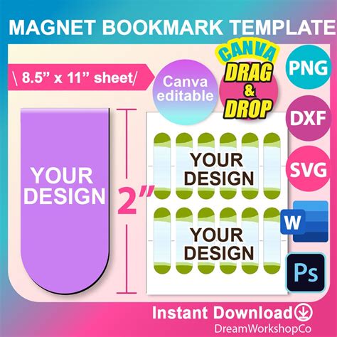 Magnetic Bookmark Template Bookmark Template Svg Canva Dxf Ms Word