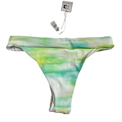 TiniBikini Swim Bikini Bottom Thong High Cut Yellow Green White