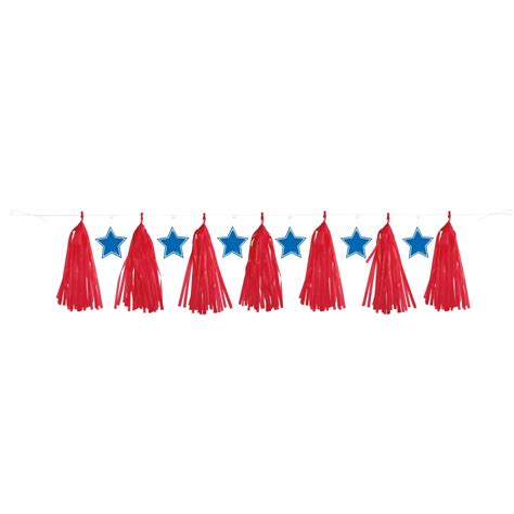 Red White And Blue Patriotic Plastic Tassel Garland 7ft