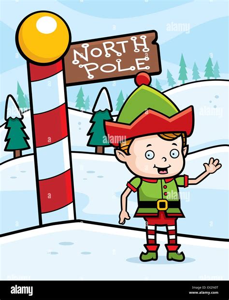 A Happy Cartoon Christmas Elf In The North Pole Stock Vector Image