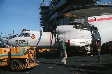 A Left Side View Of An E 2C Hawkeye Aircraft From Carrier Airborne