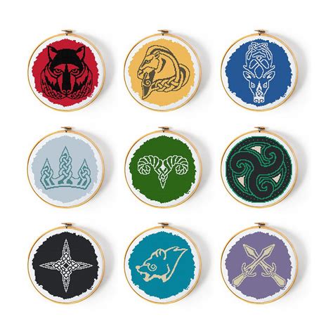 Skyrim Guard Shields Cross Stitch Pattern Set Cross Stitch Cross