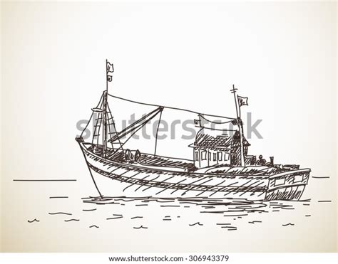 Fishing Boat Vector Sketch Hand Drawn Stock Vector (Royalty Free) 306943379