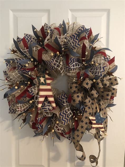 Large Patriotic Wreath Primitive Americana Wreath Americana Etsy