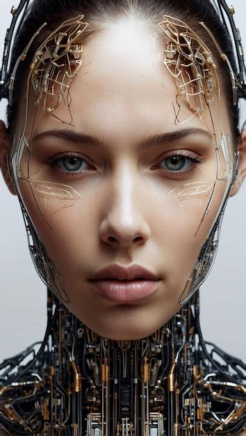 Retrato Visionario De Una Mujer Mitad Humano Mitad Robot Foto Premium