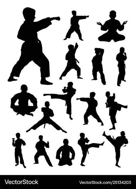 Kids training karate detail silhouette Royalty Free Vector