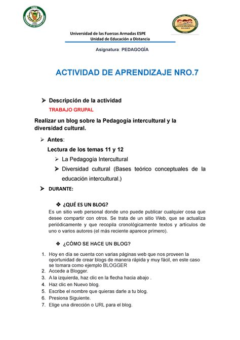 Actividad De Aprendizaje Nro Unidad De Educaci N A Distancia