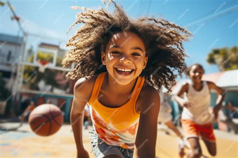 Premium AI Image | African American children playing basketball on ...