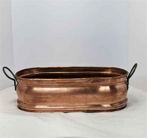 Antique French Copper Jardiniere Garden Box With Cast Iron Handles