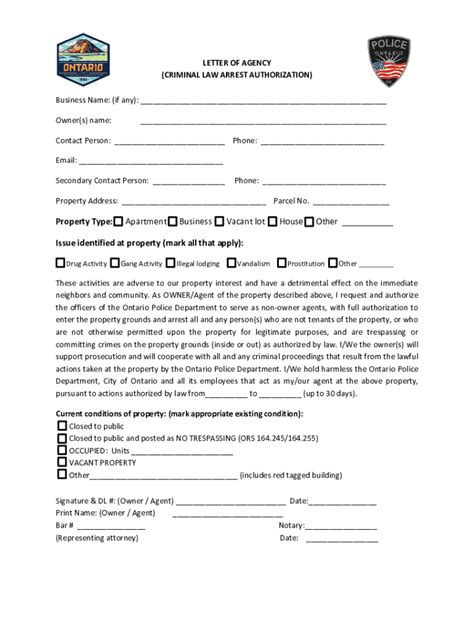 Fillable Online Business Trespass Authorization Form Fax Email Print