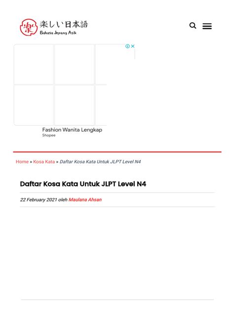 lengkap daftar kosa kata  jlpt level  vocabulary