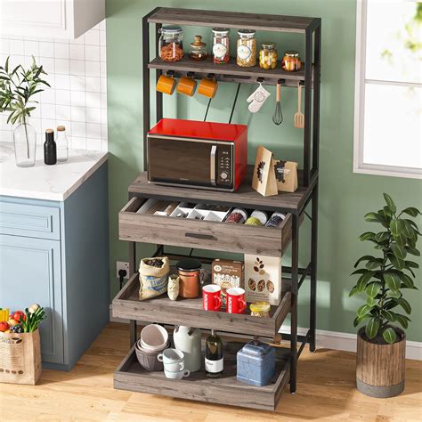 Tribesigns Kitchen Bakers Rack With Power Outlets 5 Tier