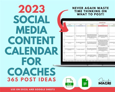 Social Media Content Calendar 2023 Social Media for Coaches Social ...