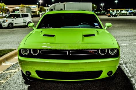 2015 Lime Green Dodge Challenger Hemi Front Shot Stock Image Image Of