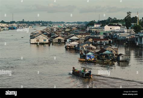 Floating Houses On Mekong River In Chau Doc Vietnam Chau Doc Is A