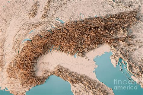 Alps Mountain Range D Render Topographic Map Neutral Digital Art By