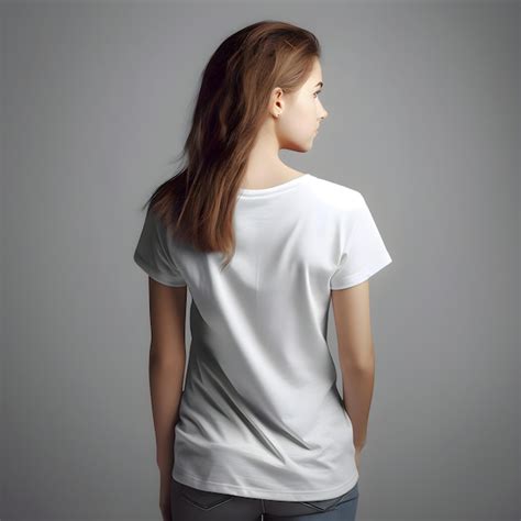 Vista Posterior De Una Mujer Con Una Camiseta Blanca En Blanco Sobre Un