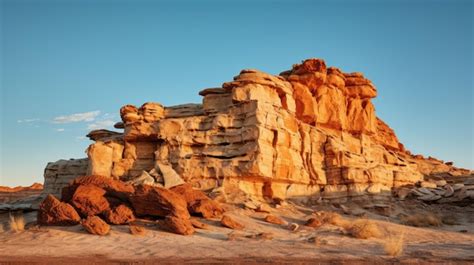 Premium AI Image A Photo Of A Desert Rocky Outcrop Clear Blue Sky