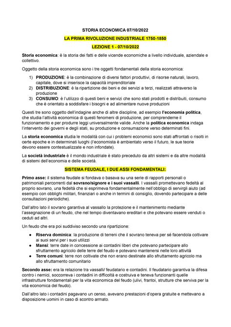 Storia Economica Appunti STORIA ECONOMICA 07 10 LA PRIMA