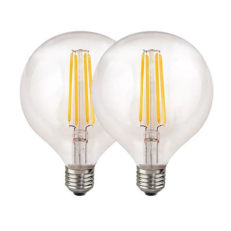 Harper Living 8 Watts G125 E27 Led Bulb Clear Globe Warm White Dimmable Pack Of 2 Diy At Bandq