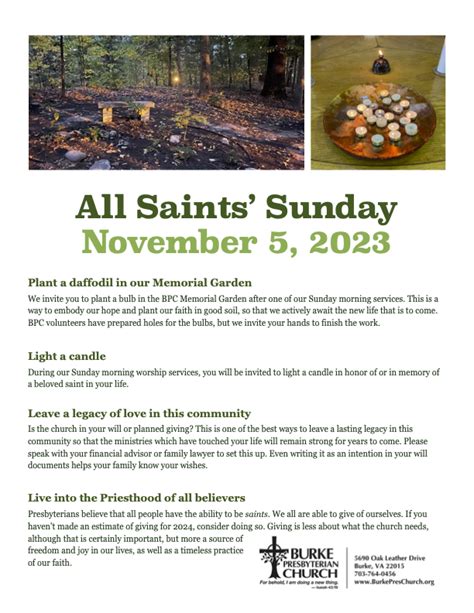 All Saints Sunday November Burke Presbyterian Church