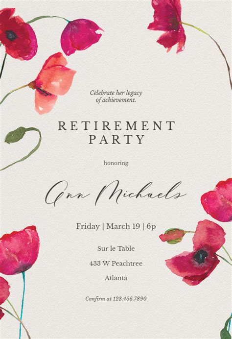 Red Poppies Retirement Farewell Party Invitation Template Free Greetings Island Artofit