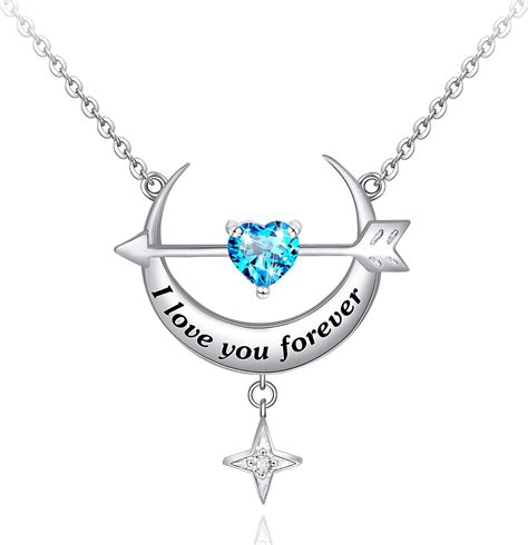 Jemplestic Moon And Star Necklace 925 Sterling Silver Heart Pendant Necklace For